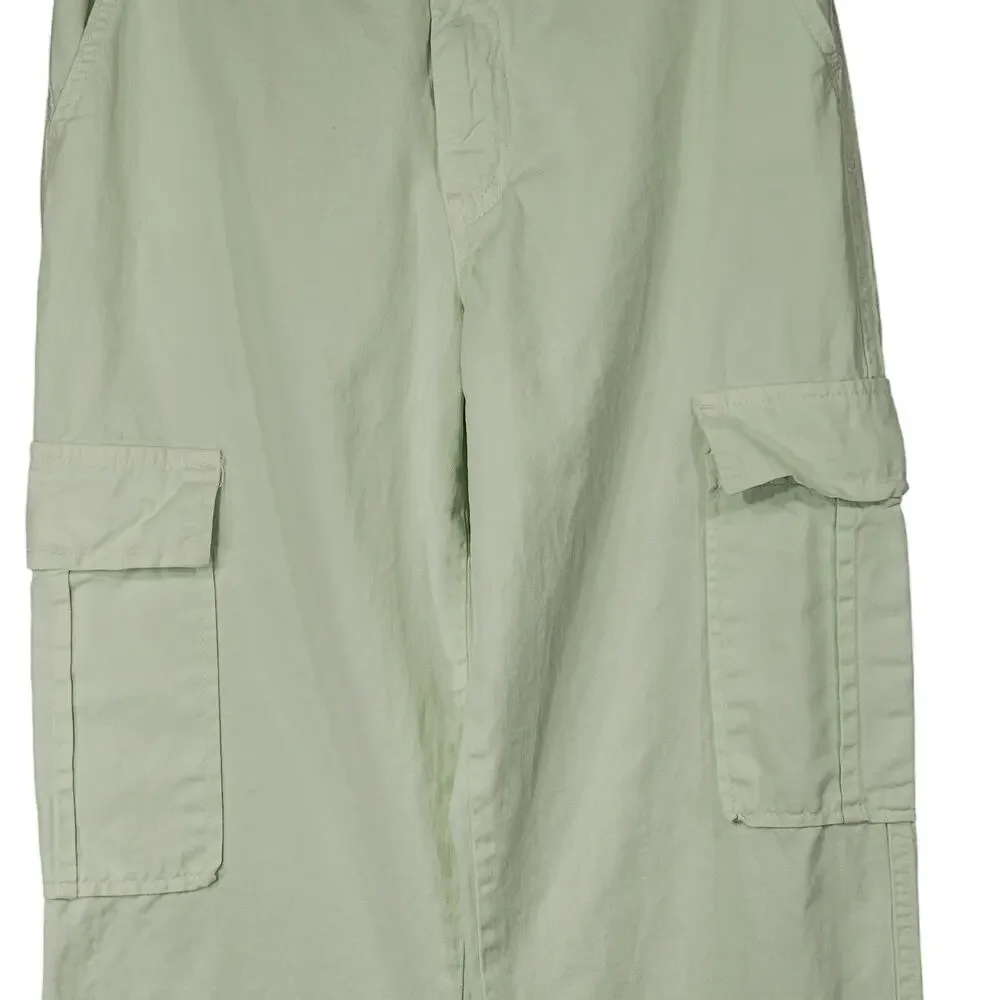 Stradivarius STR Cargo Pants sz 8 Women Pistachio Green Pockets Spring Coachella